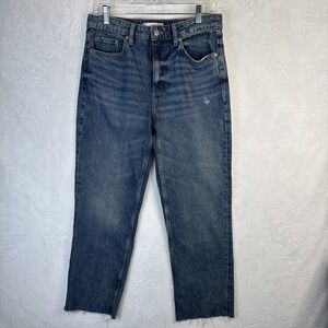 MNG Mango Blanca Straight Leg Jeans Light Wash Raw Hem Women's Sz 6 high waisted